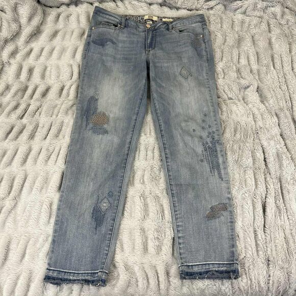 Vintage America Blues Jeans Women 6/28 Slim Straight Embroidered Distressed Boho - Picture 1 of 11